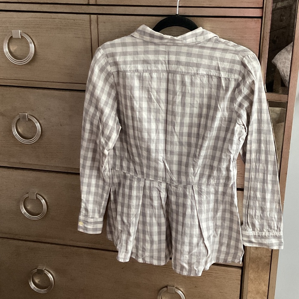 Anthropology Gray Plaid peplum Button-Up Shirt; size M - Picture 4 of 5